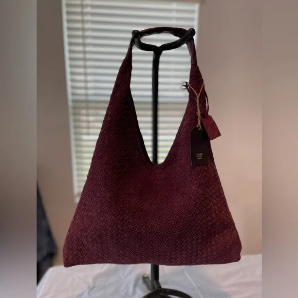 Genuine Suede Burgundy Woven Hobo Bag Fall 2025 - Picture 3 of 9